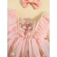 thumbnail image 5 of CIYCuIT Baby Girl Sweet Romper Dress Ruffles Long Sleeve Floral Embroidery Tulle Patchwork Jumpsuit with Headband Newborn Infant Princess Clothes 6M 12M 18M 24M, 5 of 9
