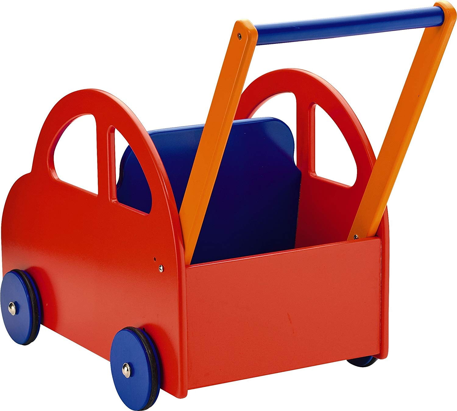 HABA Walk Roll Auto Stroller Red Wooden Walker Wagon Push Toy with Padded Seat Adjustable Handle