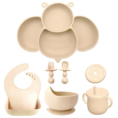 

Baby Led Weaning Set Bee Shaped Plate with Bibs Spoon and Fork Cup
