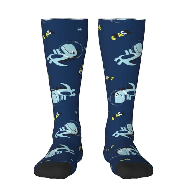 Fotbe Space Dinosaur Calcetas Divertidas Estampadas para Hombre y Mujer, Calcetas de Algodón hasta la Rodilla para Caminar, Correr, Enfermería y Embarazo