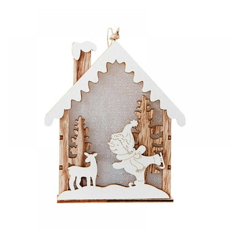 

Popvcly LED Wooden Christmas Snow House Hanging Sign with Rope Xmas Tree Pendant Night Light Wall Party Light Decorative