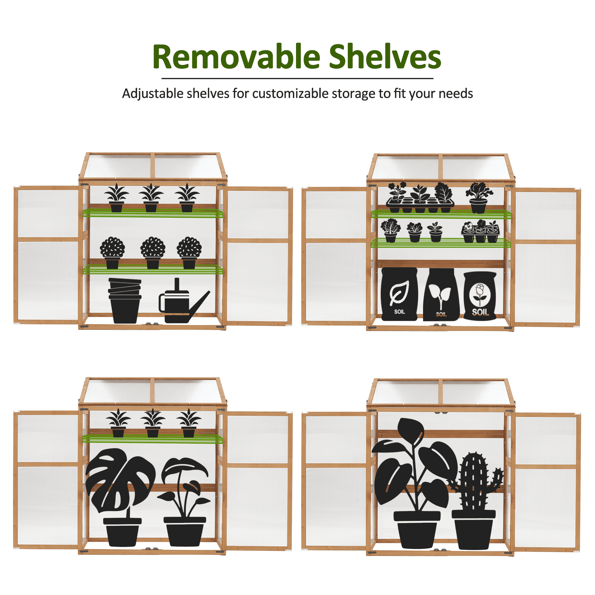 MCombo Cold Frame Large Wooden Greenhouse Cabinet Garden with Adjustable Shelves for Outdoor Indoor Use, 1344