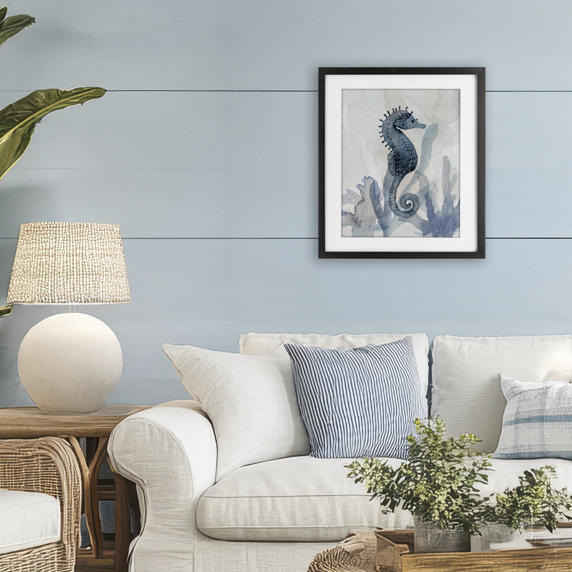 Stupell Industries Seahorse & Seaweed Impressions Black Framed Print Under Glass, design by Susan Jill