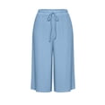 thumbnail image 4 of Hurxie Women's Plus Size Wide Leg Capri Pants Loose Lounge Cropped Culottes Summer Casual Palazzo Pants with Pockets Sky Blue,M, 4 of 7