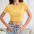 thumbnail image 4 of Tops Cortos de Verano para Mujer, de Corta, Cuello Redondo, Color Liso, de Punto Ajustado, Sin Espalda. Amarillo S, 4 of 10