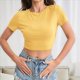 thumbnail image 4 of Tops Cortos de Verano para Mujer, de Corta, Cuello Redondo, Color Liso, de Punto Ajustado, Sin Espalda. Amarillo L, 4 of 10