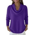 thumbnail image 2 of Cowl Neck Sweaters for Women Long Sleeve Knit Pullover Cozy Loose Fall Winter Purple 2XL, 2 of 8