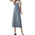 thumbnail image 2 of Denim Overall Dress for Women Summer Loose Casual Button Down Adjustable Strap A Line Midi Jean Dress with Pockets, 2 of 6
