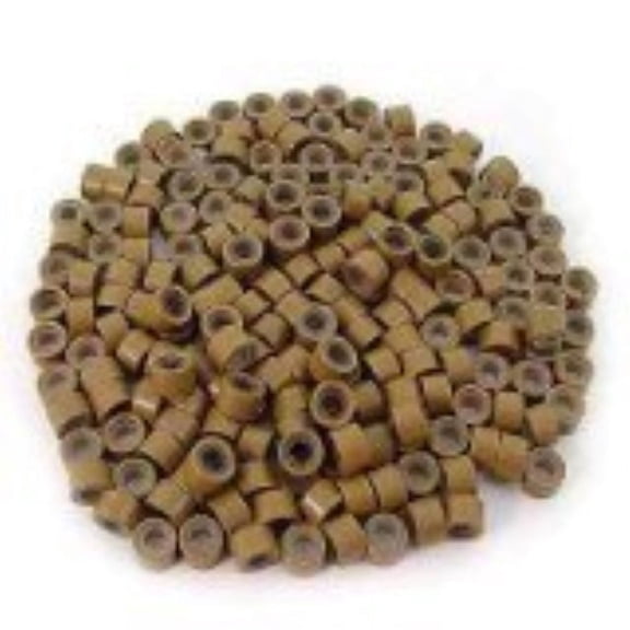 500 pcs light brown 5mm silicone lined micro-ring links beads linkies for i stick hair extension installation and feathers