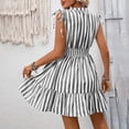 thumbnail image 4 of vigerkar Women's Ruffle Hem Striped Summer Dresses Sleeveless High Waist Smocked Sundress Button Up Peplum Mini Dress (Dark Gray, XL), 4 of 5