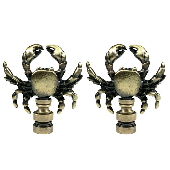 Royal Designs, Inc. Decorative Crab Lamp Finial, Antique Brass, Set of 2