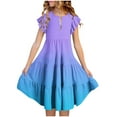 thumbnail image 3 of Efsteb Summer Dress for Girls Ruffles Tiered Dresses Flutter Sleeve Flowy Sundress Casual Gradient Dresses (Purple,4 Years), 3 of 8