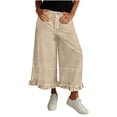 thumbnail image 7 of FNFYFH Cropped Jeans for Women Ruffle Hem Jean Pants Denim Wide Leg Capri Pants with Pockets, 7 of 7