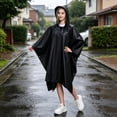 thumbnail image 6 of Dongrere Reusable Rain Poncho, Hooded Waterproof Lightweight Rain Cape, Raincoat for Women Men Outdoor Hiking Travel Use, Black, 6 of 7