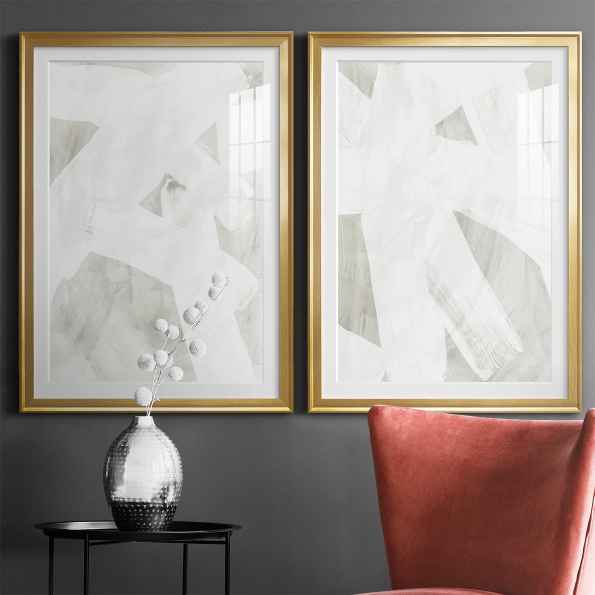 Wexford Home Stone Brush I Premium Framed Print, 26.5" x 36.5" - Ready to Hang, Gold (Set of 2)