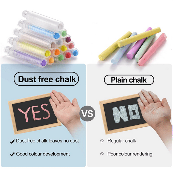15Pcs Dustless Chalk Set with Chalkboard Eraser, Colored Chalk with Holder,Color Sidewalk Chalk for Kids, Chalk Paint