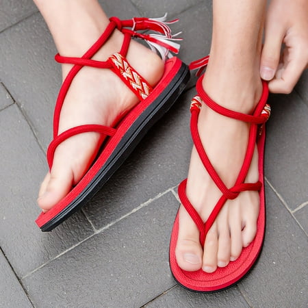 

Cathalem Summer Couple Women s Fashion Outwear Rope Printed Herringbone Sandals Leopard Sandals for Women Size 10 Red 7.5