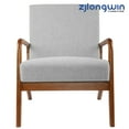 thumbnail image 6 of Accent Chair Fabric Upholstery Light Grey Armchair with Wooden Frame, for Living Room Bedroom, 6 of 8
