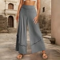 thumbnail image 2 of Summer Fashion Women 2025 Women's Solid Color Loose High Waisted Ruffled Flower Wide Leg Fitness Yoga Casual Pants Ladies Warm up Pants Women Casual plus Size Summer Womens Drawstring High Wai Gray XL, 2 of 6