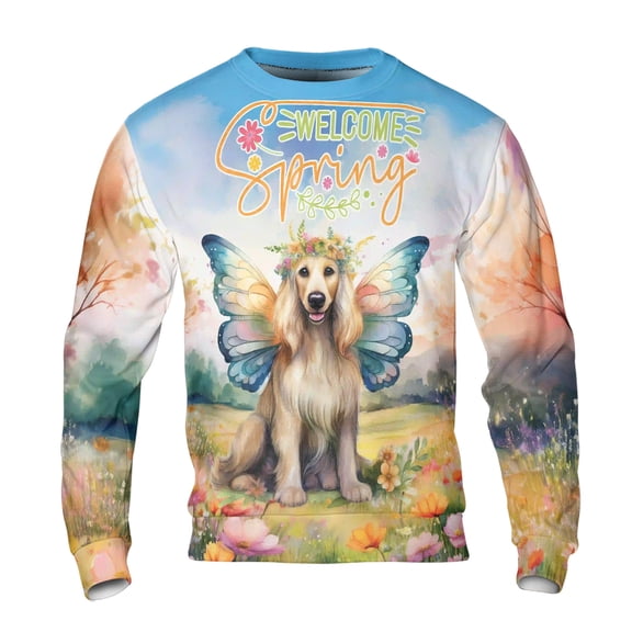 Welcome Spring Fairy Afghan Hound in Flower Meadow All Over Print 3D Sweatshirt Unisex Merch Dog Lover - 13002