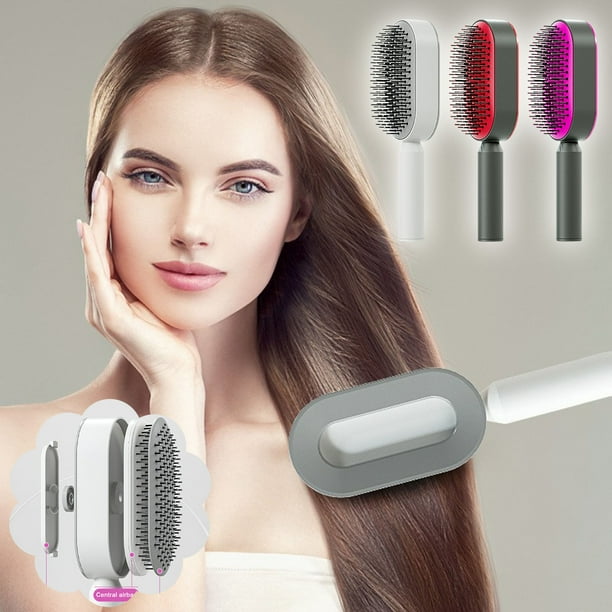 Fiudx Cepillo Autolimpiable para El Cabello, Peine Masajeador Ergonómico con Cojín, Diseño Antideslizante, Masajeador para El Cuero Cabelludo Que Alivia El Estrés, Esencial para El Cuidado Diario, Re