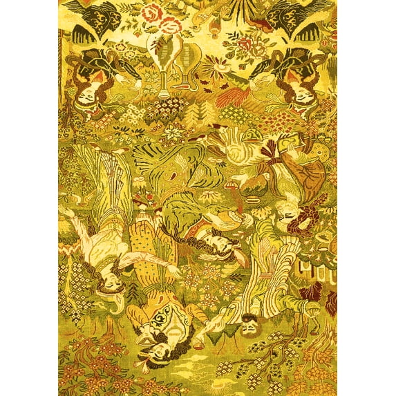 Ahgly Company Indoor Rectangle Animal Yellow Traditional Area Rugs, 7' x 10'
