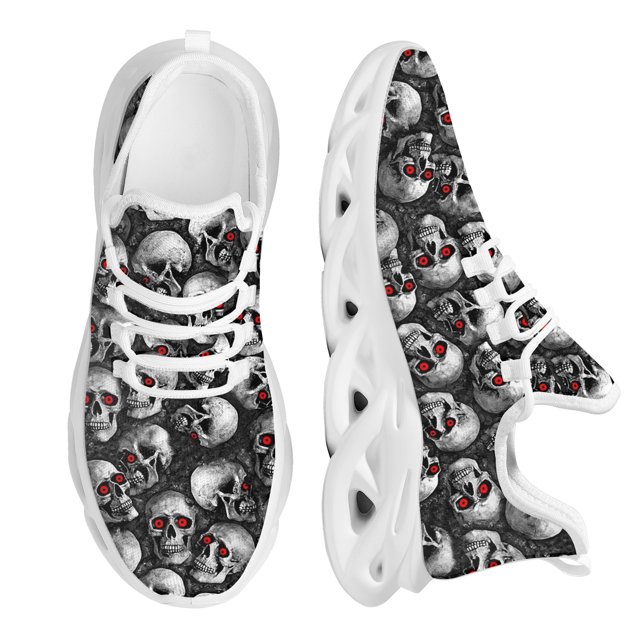Zapatos planos con estampado de calavera para mujer, zapatillas informales cómodas con cordones para mujer, zapatillas de plataforma ligeras