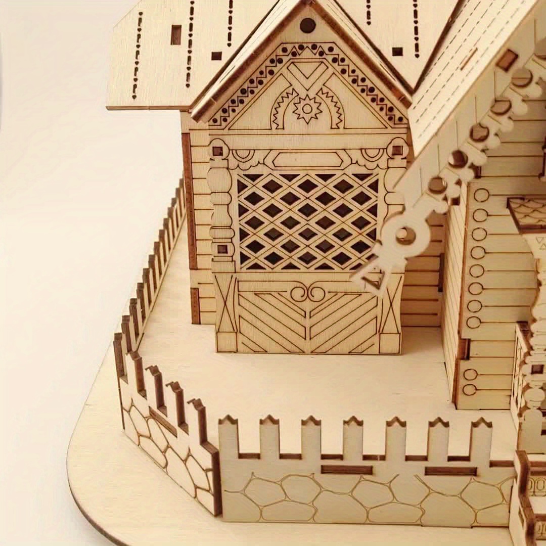 3D Puzzle House Hollow Villa Puzzle Model Kit, Villa DIY Model with LED Night Light, DIY Building Set for Adults, Home Decor, Miniature Diorama Kit, Valentine's Day Gift, Home Decoration