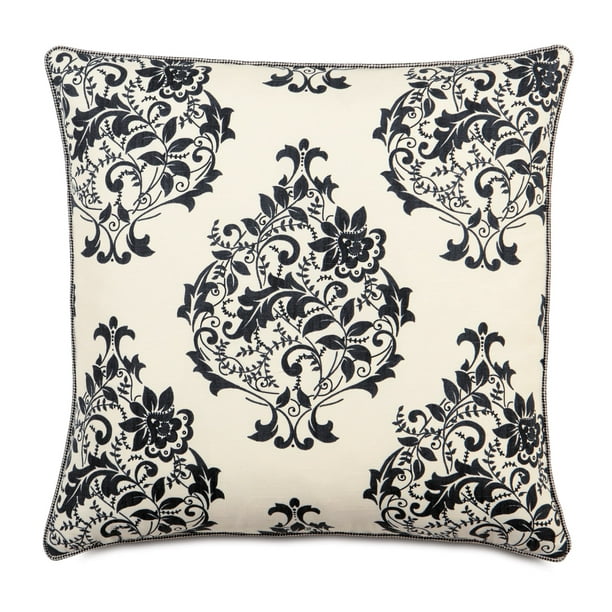 White and Black Catherine Elegant Floral Damask Euro Sham Cover 27" x