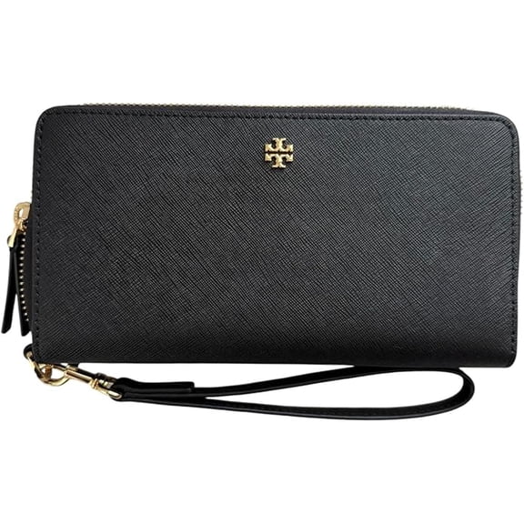 Tory Burch Women's Emerson Saffiano Leather Zip Continental Wallet – Black