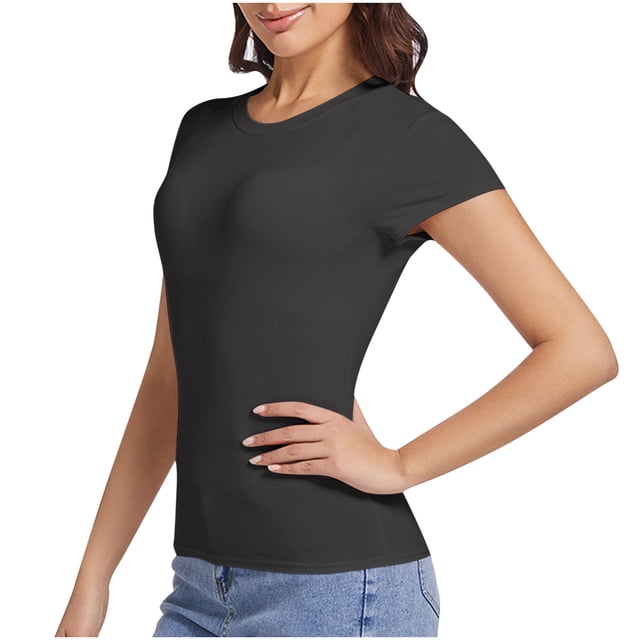 mfyjkho Tops Para Mujer, Camiseta Informal De Manga Corta Con Capucha, Cuello Redondo Y Color Liso Para Mujer Tops Y Blusas Para Mujer M