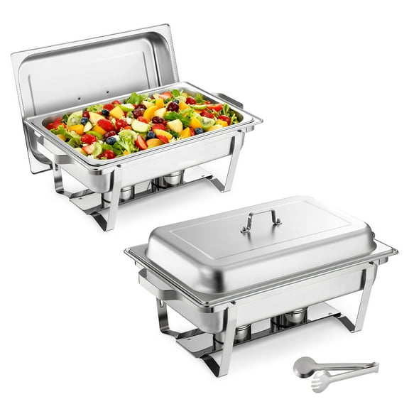 KFFKFF Rectangle Chafing Dish Set, 9 Qt Capacity, Stainless Steel Food Warmer with Hollow Handle, Includes Tongs, Lid, Fuel Holder, and Dishes for Events like Banquets, Parties, and Weddings