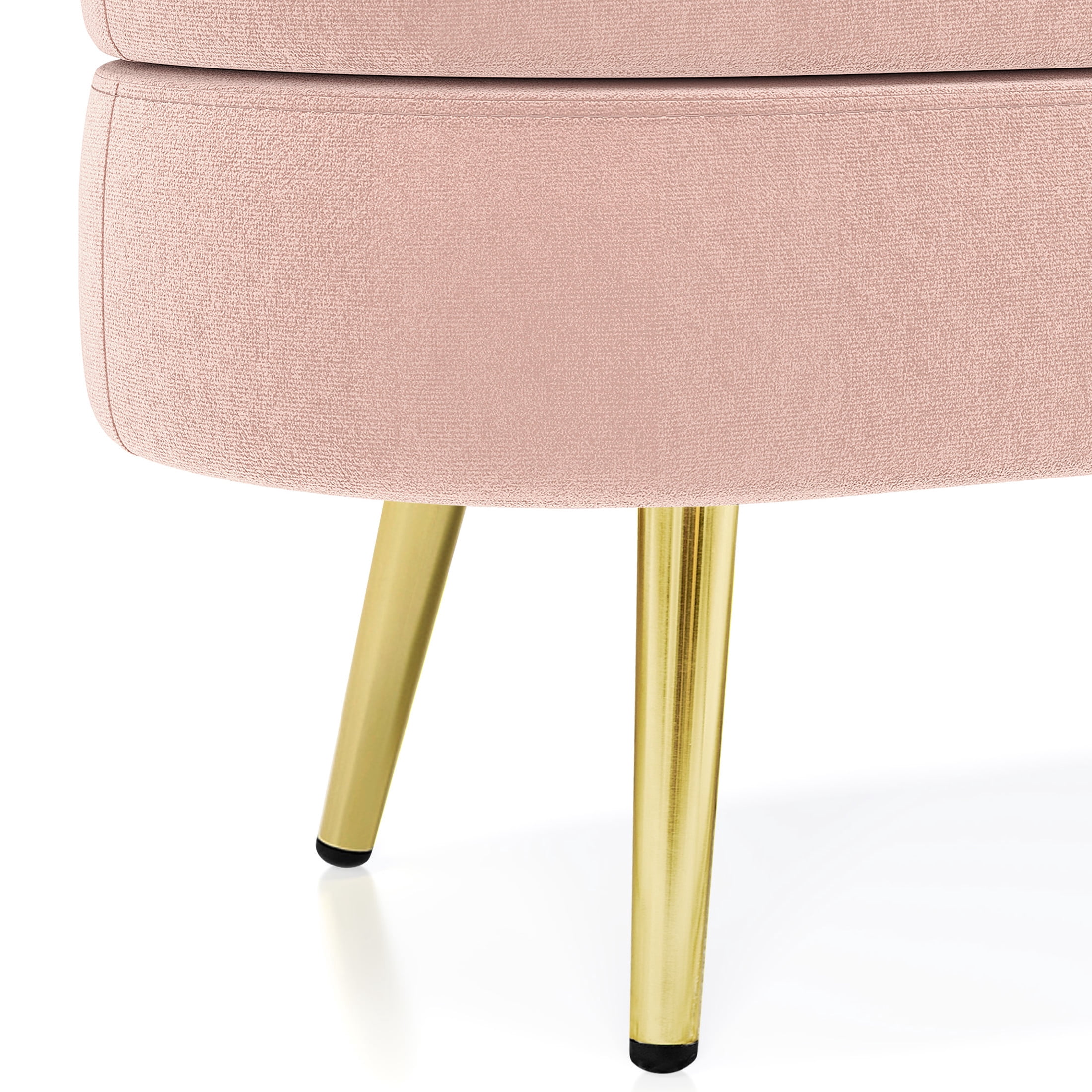Noble House Dyani 43" Oval Flannel Storage Ottoman Bench, Upholstered Footrest with Metal Legs, Pink