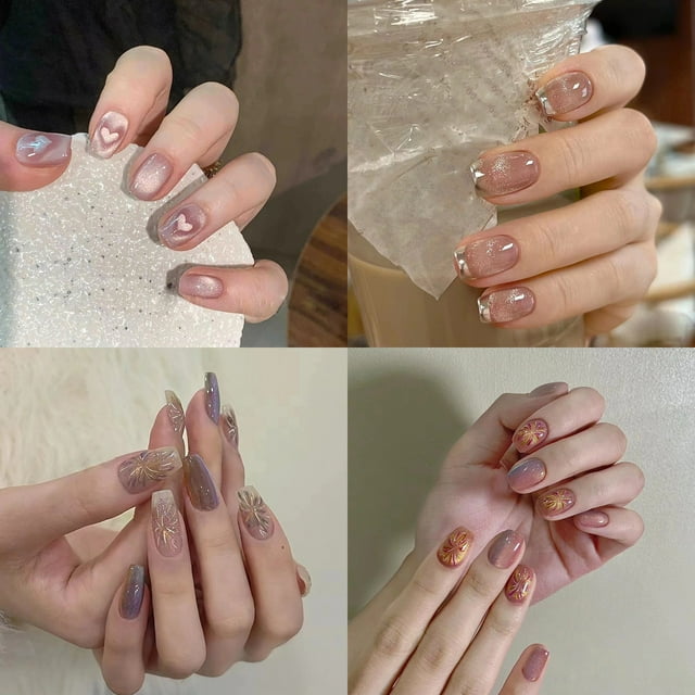 Set de uñas a presión para mujer | 24 uñas postizas acrílicas multicolor en longitudes cortas y medias | Nail Art estampado | Incluye pegamento adhesivo de 1 ml | 12 tamaños | Kit de manicura de