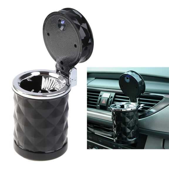 ROZYARD Car Ashtray Portable with Blue LED Light Smokeless Black for Most Car Cup Holde