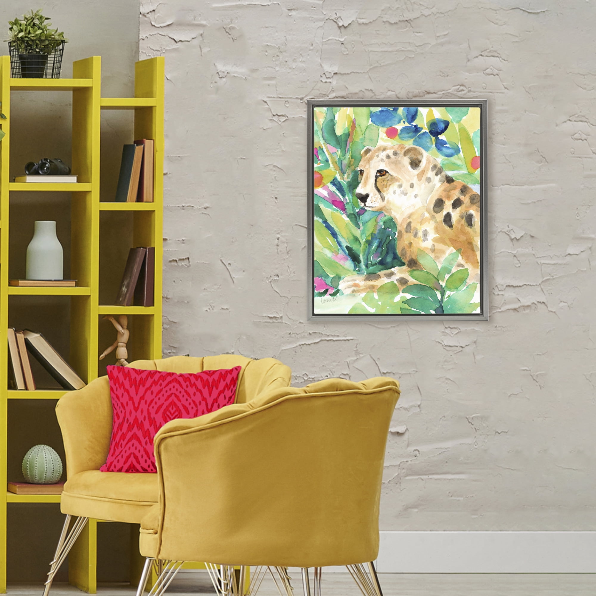 Stupell Industries Vibrant Chillin' Cheetah Gray Framed Floater Canvas Wall Art, design by Lanie Loreth