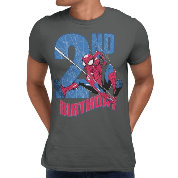 Marvel Spider-Man 2nd Birthday Hero Web Action Men's T Shirt (Charcoal, S-XXXL)