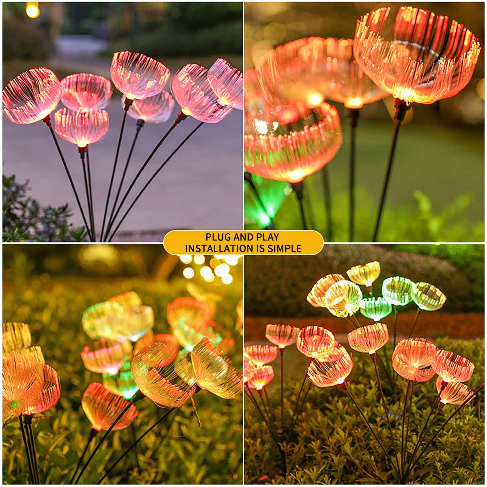 cpengpj Solar Fiber Jellyfish Outdoor Lamp with RGB Gradient, IP65 Waterproof Solar Garden Lights, Auto On/Off and 6Hrs Lighting, High-Strength ABS for Yard, Garden, Pathway Decoration