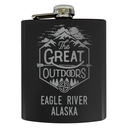 

Eagle River Alaska Laser Engraved Explore the Outdoors Souvenir 7 oz Stainless Steel 7 oz Flask Black