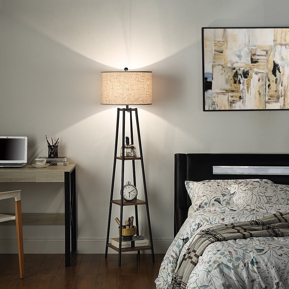 ROSEN GARDEN Floor Lamp with Shelves Black Finish, Modern Living Room Lamps