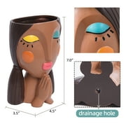 Quoowiit Resin Head Planter, 7 with Drainage Holes, Face Flower Pot for Indoor and Outdoor Plants