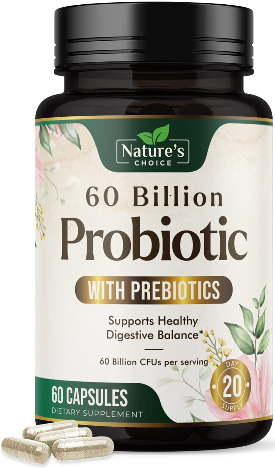 Daily Probiotic Supplement for Digestive Health 60 Billion CFU Nature