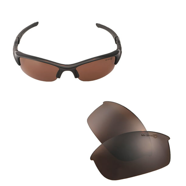 Walleva Brown Mr. Shield Polarized Replacement Lenses for Oakley Flak  Jacket Sunglasses 