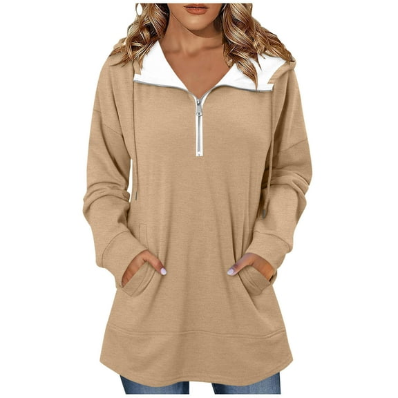 Half Zip Oversized Hoodies for Women Long Sleeve Loose Sweatshirts Pullover Casual Hooded Tunic Tops with Pocket