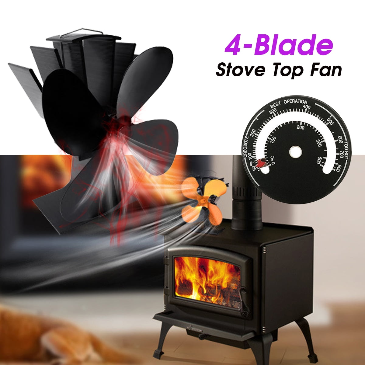 4 Blade Mini Heated Stove Top Fan Stove Fan Winter Warm Heat Powered