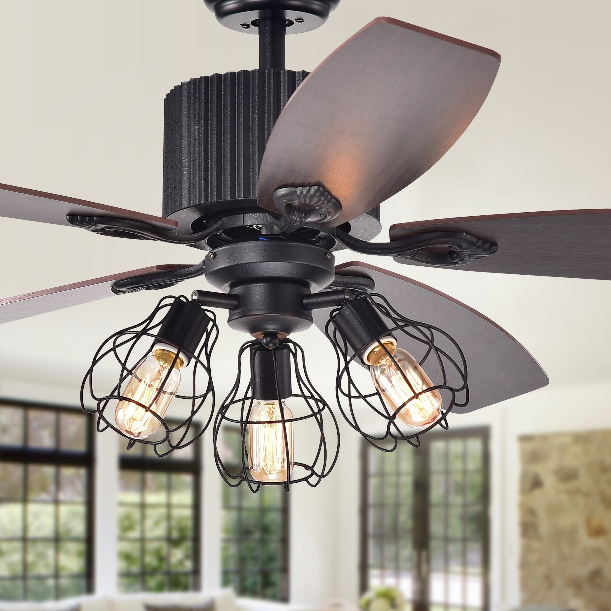 Cornelius Forged Black 3-Light 52-Inch Lighted Ceiling Fan (incl. Remote & 2 Color Option Blades)