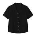 thumbnail image 4 of Edvintorg Button Down Shirts for Women Cotton Linen Turndown Collar Loose Tops Summer Short Sleeve Lightweight Casual Blouse Trendy Womens Clothes Black S, 4 of 9