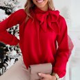 thumbnail image 4 of Blusa de moda para mujer Camisetas de manga larga de color sólido Bowknot Casual Tops sueltos Pompotops gfhjh20252, 4 of 8