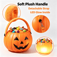 thumbnail image 4 of Aoznliie Halloween Candy Bucket, Light Up Plastic Pumpkin Trick or Treat Bucket with Shoulder Strap & Plush Handle, 6 in Foldable Reusable Candy Bowl, Orange, 4 of 8
