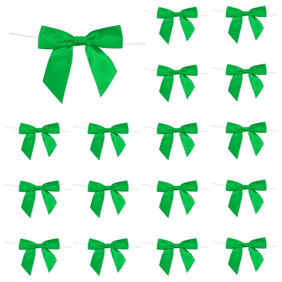 50 Pcs Pre-Tied Bows Satin Ribbon Bows 3.5" Twist Ties Gift Bows for Craft DIY Candy Bags Christmas Wedding Decor Party Treat Bags Green